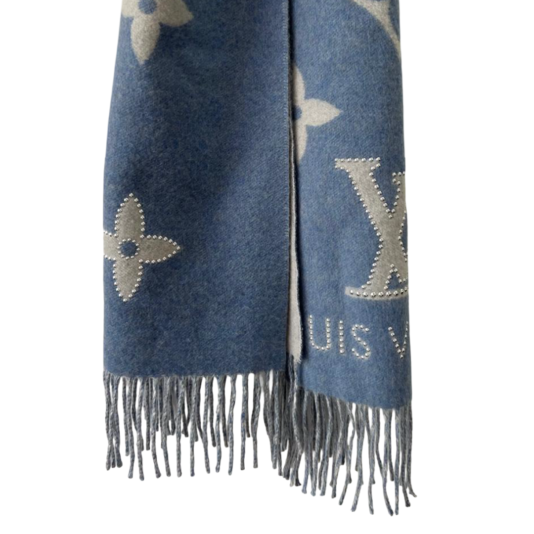Louis Vuitton Reykjavik Scarf – Blu/Bianco Jacquard Cashmere - Image 3