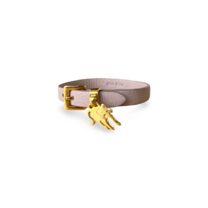 Miu Miu Dusty Pink Leather Gold-Tone Cat Charm Bracelet