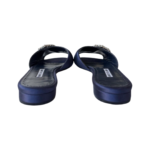 Manolo Blahnik Satin Flat Mules with Crystal Buckle Navy Blue – Size 37.5 - Image 7