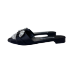 Manolo Blahnik Satin Flat Mules with Crystal Buckle Navy Blue – Size 37.5 - Image 3