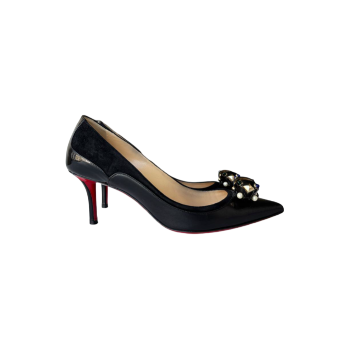 Christian Louboutin Black Tudorchic Jeweled Bow Pumps – Size 36 - Image 4