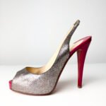 Christian Louboutin No Prive 120 Silver Glitter Slingback Platform Pumps — Size 39