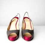 Christian Louboutin No Prive 120 Silver Glitter Slingback Platform Pumps — Size 39 - Image 3