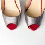 Christian Louboutin No Prive 120 Silver Glitter Slingback Platform Pumps — Size 39 - Image 4