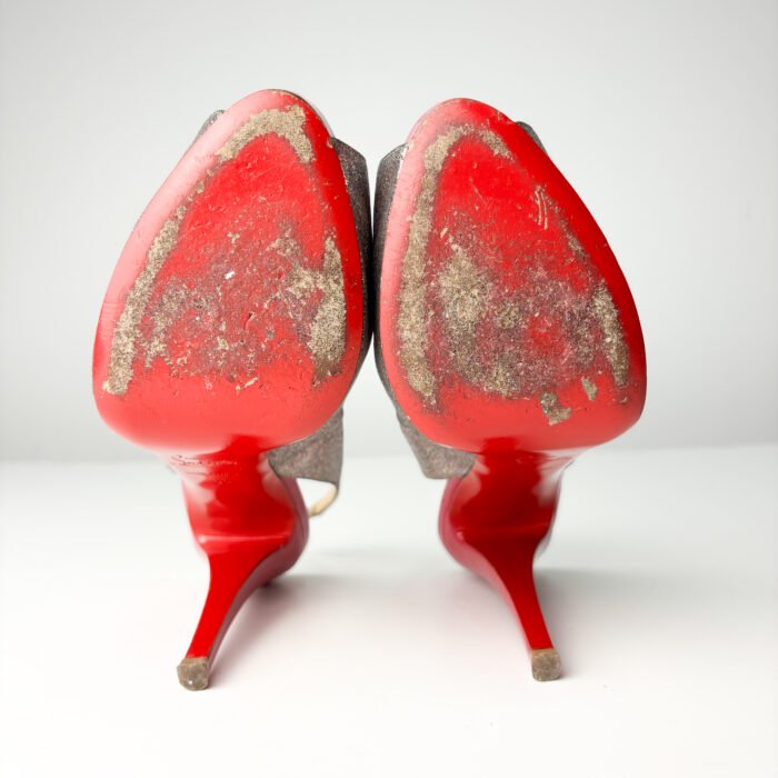 Christian Louboutin No Prive 120 Silver Glitter Slingback Platform Pumps — Size 39 - Image 5