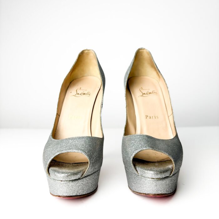 Christian Louboutin Lady Peep Silver Glitter Pumps — Size 38.5 - Image 7