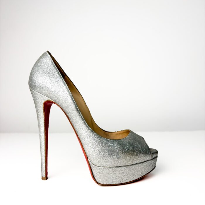 Christian Louboutin Lady Peep Silver Glitter Pumps — Size 38.5 - Image 3