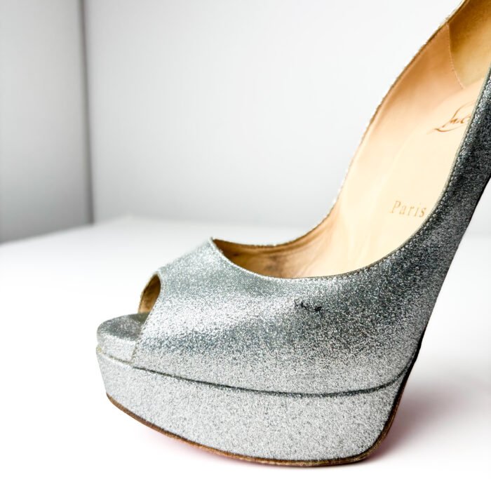Christian Louboutin Lady Peep Silver Glitter Pumps — Size 38.5 - Image 4