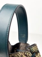 Fendi Mon Python-Embossed Leather in Cream, Charcoal & Mint  Trésor Mini Bucket Bag - Image 7