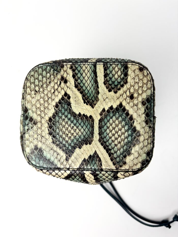 Fendi Mon Python-Embossed Leather in Cream, Charcoal & Mint  Trésor Mini Bucket Bag - Image 8