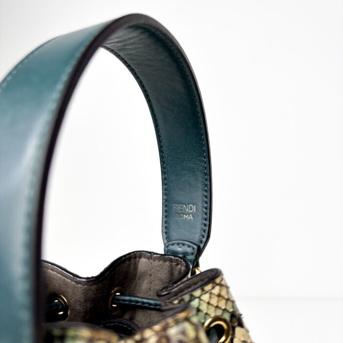 Fendi Mon Python-Embossed Leather in Cream, Charcoal & Mint  Trésor Mini Bucket Bag - Image 9