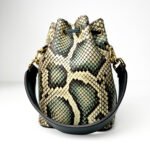 Fendi Mon Python-Embossed Leather in Cream, Charcoal & Mint  Trésor Mini Bucket Bag - Image 4