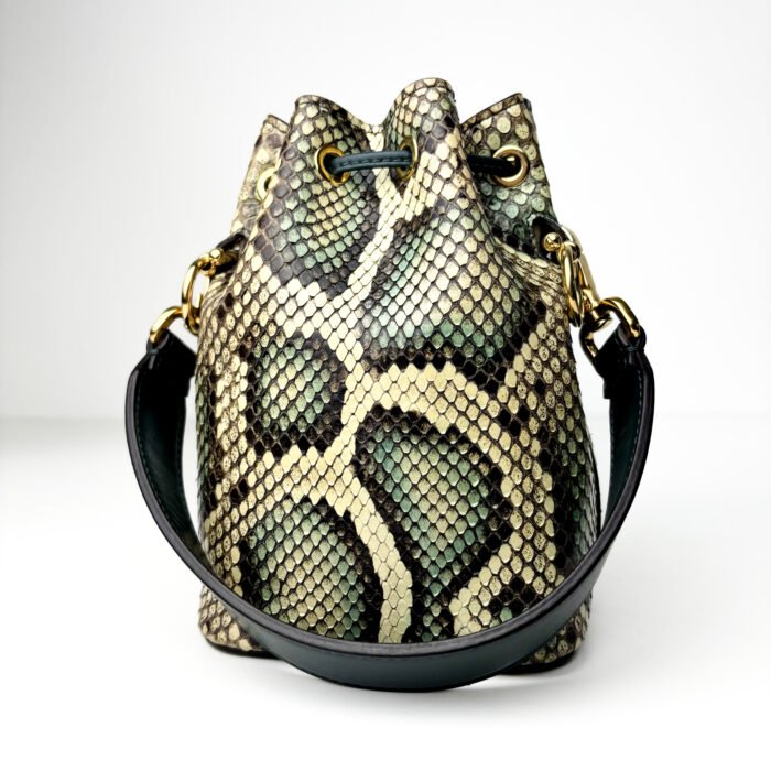 Fendi Mon Python-Embossed Leather in Cream, Charcoal & Mint  Trésor Mini Bucket Bag - Image 4