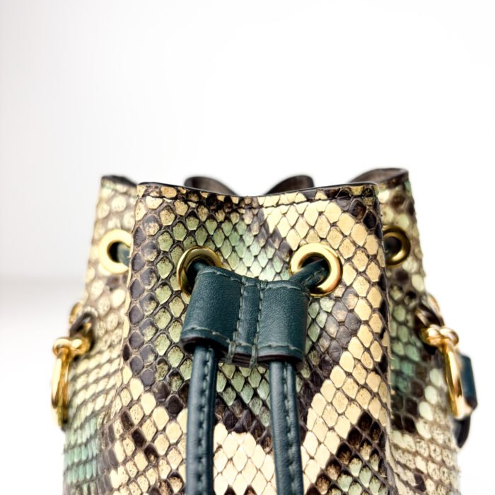 Fendi Mon Python-Embossed Leather in Cream, Charcoal & Mint  Trésor Mini Bucket Bag - Image 5