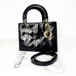 Christian Dior Black Patent Cannage Calfskin Leather with Gold-Tone Hardware Medium Lady Dior Bag - Image 9