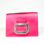 Roger Vivier Dark Pink Satin with Crystal Buckle & Silver-Tone Chain Strap Evening Micro Bag