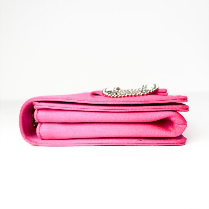 Roger Vivier Dark Pink Satin with Crystal Buckle & Silver-Tone Chain Strap Evening Micro Bag - Image 2