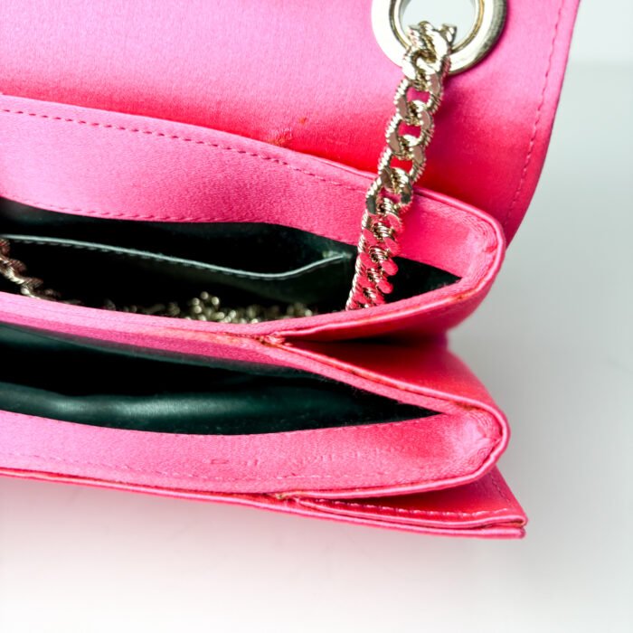Roger Vivier Dark Pink Satin with Crystal Buckle & Silver-Tone Chain Strap Evening Micro Bag - Image 4