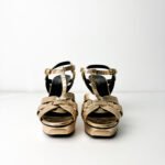 Saint Laurent Metallic Gold Lizard-Embossed Leather Tribute Platform Sandals —  Size 38 - Image 2