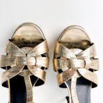 Saint Laurent Metallic Gold Lizard-Embossed Leather Tribute Platform Sandals —  Size 38 - Image 3