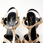 Saint Laurent Metallic Gold Lizard-Embossed Leather Tribute Platform Sandals —  Size 38 - Image 4