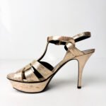 Saint Laurent Metallic Gold Lizard-Embossed Leather Tribute Platform Sandals —  Size 38 - Image 5