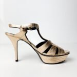 Saint Laurent Metallic Gold Lizard-Embossed Leather Tribute Platform Sandals —  Size 38 - Image 6