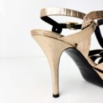 Saint Laurent Metallic Gold Lizard-Embossed Leather Tribute Platform Sandals —  Size 38 - Image 8