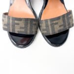 Fendi Black Patent Leather & Tobacco Zucca Canvas Demi Wedge Sandals — Size 39 - Image 5