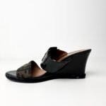 Fendi Black Patent Leather & Tobacco Zucca Canvas Demi Wedge Sandals — Size 39 - Image 2