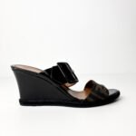 Fendi Black Patent Leather & Tobacco Zucca Canvas Demi Wedge Sandals — Size 39 - Image 3