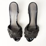 GINA London Black Leather Crystal-Embellished Block Heel Slide Sandals — Size 38 - Image 5