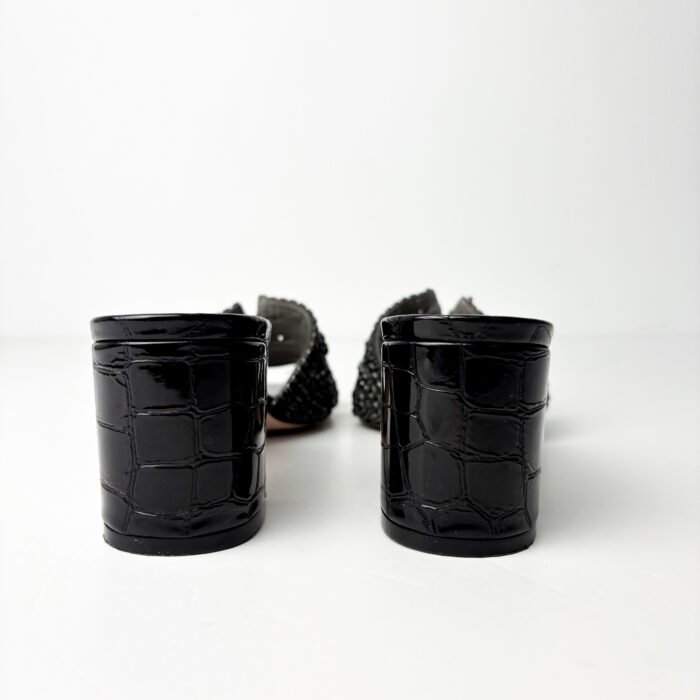 GINA London Black Leather Crystal-Embellished Block Heel Slide Sandals — Size 38 - Image 9