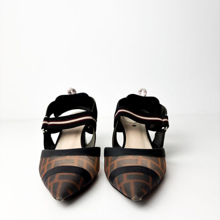 Fendi FF-Monogram Mesh & Fabric Colibrì Slingback Pumps — Size 38.5 - Image 2