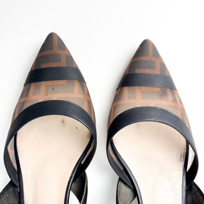 Fendi FF-Monogram Mesh & Fabric Colibrì Slingback Pumps — Size 38.5 - Image 5