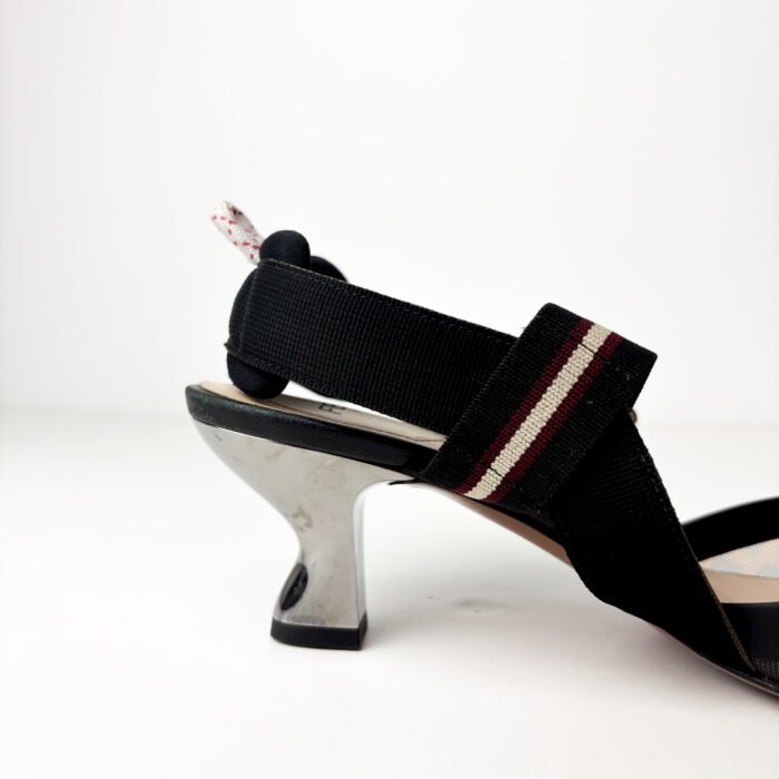 Fendi FF-Monogram Mesh & Fabric Colibrì Slingback Pumps — Size 38.5 - Image 11