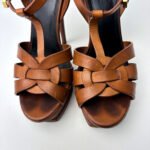 Saint Laurent Tan Leather Tribute Platform Sandals – Size 38 - Image 5