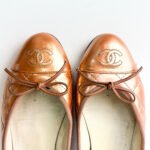 Chanel Metallic Peach Quilted Patent Leather CC Bow Ballet Flats — Size 39C - Image 2