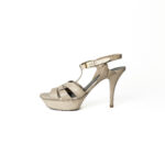 Saint Laurent Light-Colored Crocodile-Embossed Leather Tribute Platform Sandals — Size 38 - Image 2