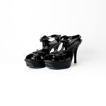 Saint Laurent Black Patent Leather Tribute Platform Sandals — Size 38