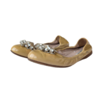 Miu Miu Beige Patent Leather Crystal-Embellished Ballet Flats — Size 36