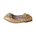 Miu Miu Beige Patent Leather Crystal-Embellished Ballet Flats — Size 36 - Image 3