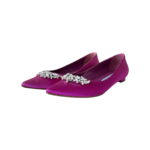 Manolo Blahnik Fuchsia Satin Lurum Crystal-Embellished Ballet Flats — Size 36.5