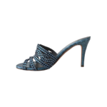 Gina Loren Blue Croc-Embossed Leather Crystal-Embellished Sandals — 4 1/2 (Size 37.5) - Image 5