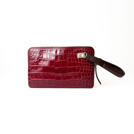 Lanvin Red Croc Embossed Large Zipped Clutch