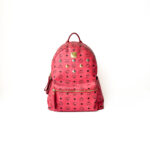 MCM Ruby Red Leather Visetos Small Side Studs Stark Backpack
