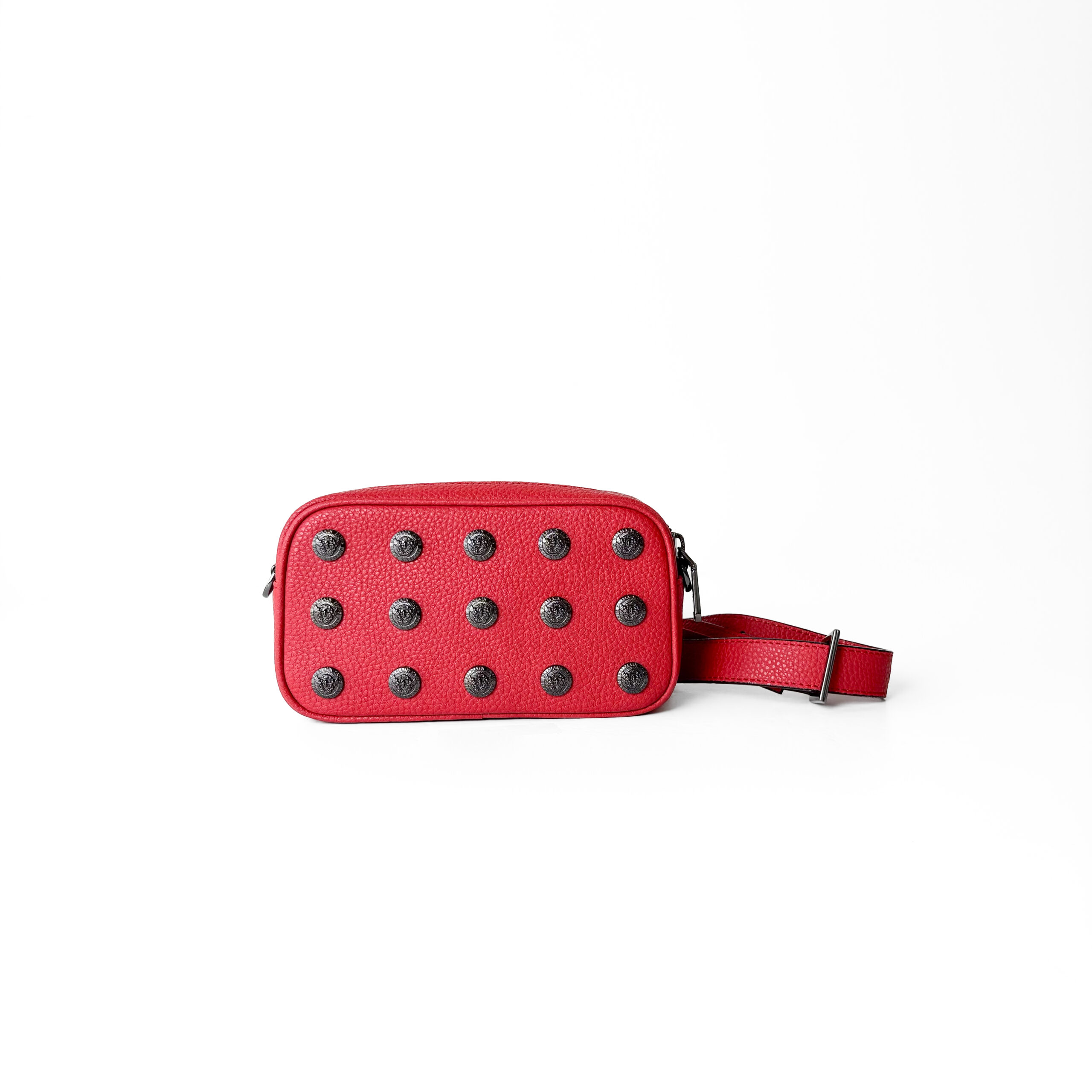 IMG_0108 Balmain Poppy Red Pebbled Leather B-Belt Bag / Camera Bag - Image 1
