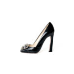 Prada Calzature Donna Vernice Black Patent Leather Crystal-Embellished Pumps – Size 36 - Image 2
