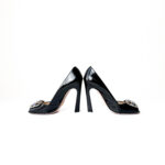 Prada Calzature Donna Vernice Black Patent Leather Crystal-Embellished Pumps – Size 36 - Image 4