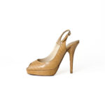 Jimmy Choo Yellow Lizard Embossed Leather Accents Peep Toe Slingback Pumps Size 35 - Image 2